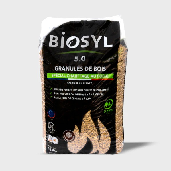 Bois-sec-palette-pellet-Belgique-08 Palette de Granulés BIOSYL Premium 5.0 – 72 Sacs de 15 kg – Qualité Premium – Image 2