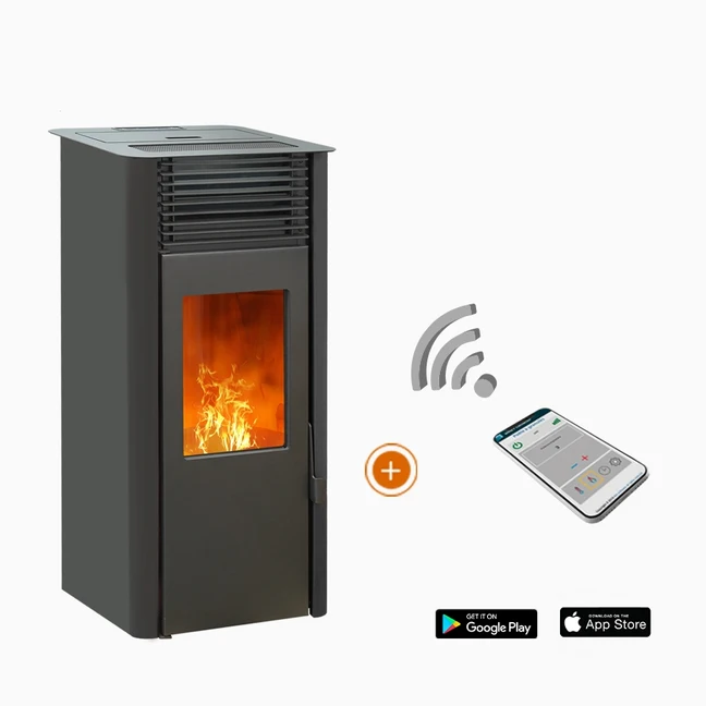 emaflam-pack-reva-wifi-noir_1 Poêle à granulés étanche EMAFLAM REVA 9 kW – Pack Wifi inclus, finition noire – Image 1