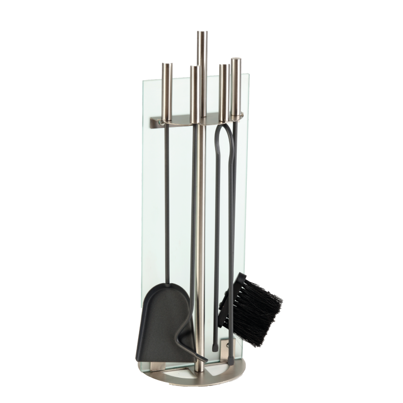 glass-serviteur GLASS – Serviteur de cheminée en inox et verre avec 4 accessoires – Image 1